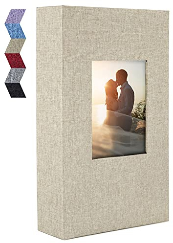Vienrose Photo Album 6x4,300 Pockets,Linen Cover,Beige | Slip In Photo Album,Large Capacity,Black Pages,Family Keepsakes