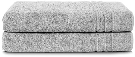 Komfortec 2er Saunatuch Set 80x200 cm aus 100% Baumwolle, XXL-Saunatücher, Sauna Handtuch, Weich, Groß, Frottee, Schnelltrocknend, Silber Grau