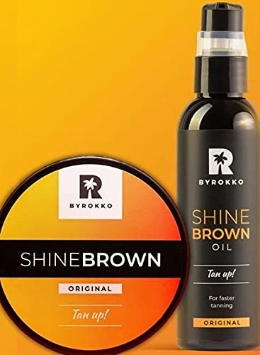 Byrokko Shine Brown Tan Up! Premium BräunungsbeschleunigerCreme 190 ml und Shine Brown SchnellbräunungsbeschleunigerÖl XXL 150 ml Sonnenbank und Sonnenbräuner 2 Stück 100 % natürliche Inhaltsstoffe.