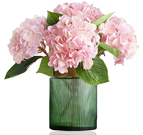 Wotcsil Hortensia Artificielle Fleur Artificielle 4 Pieces 55cm Long pour Mariage Bouquet de Fleurs Artificielles 20cm Diamètres Centre de Table Mariée Mariage Deco Intérieur Extérieur - Rose