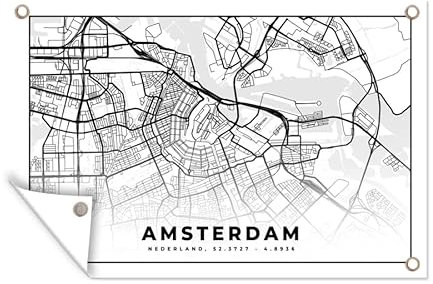 MuchoWow Outdoor-Poster Poster Wanddeko draußen Deko Garten Gartenposter 90x60 cm Stadtplan - Amsterdam - Niederlande