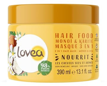 LOVEA - Hair Food - Masque 3 En 1 - Monoï & Karité - Nourrit, Répare & Démêle - Cheveux Secs Et Abimés - 98% D'Origine Naturelle - Sans Silicone - Vegan - Fabriqué En France - 390 ml