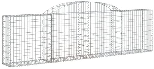 vidaXL Arched Gabion Basket - Galvanised Iron Construction - 300x30x80/100 cm, Ideal for Garden Decoration and Retaining Wall