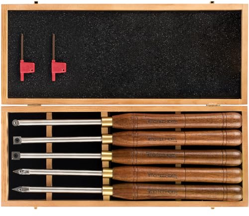 IMOTECHOM 5-Pieces Carbide Tipped Woodturning Tools Lathe Chisel Set with Stainless Steel Blade, Wooden Box