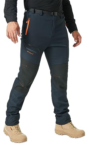 SANMIO Pantalones Trekking Hombre Pantalon de Trabajo Termicos Montaña Escalada Senderismo Esqui Softshell Invierno Polar Forrado Aire Libre Azul con vellón XL