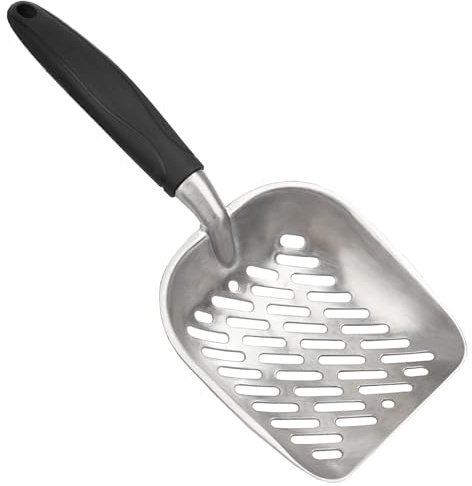 LLMSIX Cat Litter Scoop - Durable Aluminum Alloy Non-Stick Sifter with Long Rubber Handle - Easy Cleaning