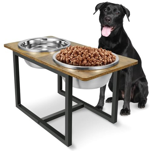 Elevated Dog Bowls for Large Dogs, Raised Dog Bowl Stand with Two X-Large Stainless Steel Bowls for Dogs, 3.5L Capacity, Rustic Brown