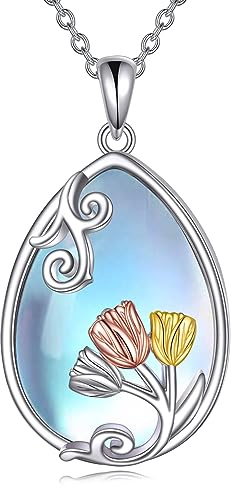YFN Tulpe Halskette für Frauen Sterling Silber Tulpe Herz Anhänger Schmuck für Mädchen Mutter Tochter Geburtstag Weihnachten Geschenke