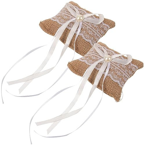 jojofuny 2sets Hochzeit Kissen Leinen Abdeckung Spitze Box Für Engagement Display 2 Stücke * 2