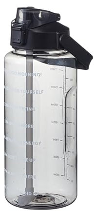 KMQRDZi Tragbare Kunststoff-Wasserflasche mit großem Fassungsvermögen, 2L Sportflasche mit Strohhalm und Skala für Fitnessstudio, Schule, Radfahren, Outdoor, Sport, Fitness und Büro (Schwarz)