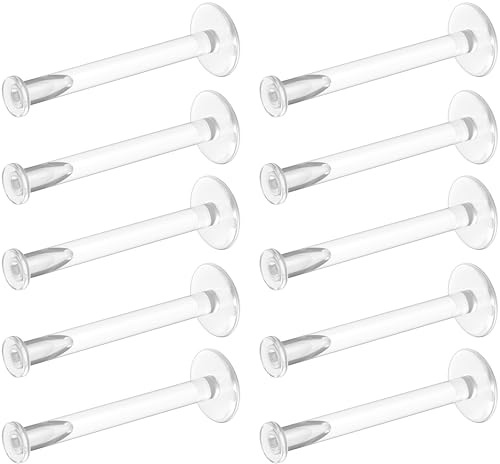 Clear Earrings for Sports, Work, School - 16g Bioflex Labret Clear Piercing Retainers 10pc Set - Plastic Piercings for Surgery Stud Earrings for Cartilage Helix Tragus Lip Medusa Monroe - 12mm (1/2)