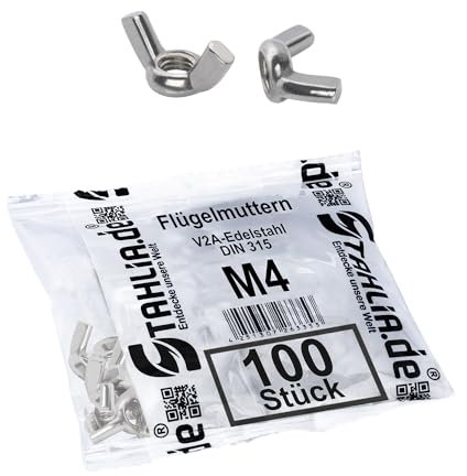 Stahlia Flügelmutter M4 Edelstahl Muttern Set (100 Stück) Gewindemutter DIN 315 Flügelmuttern Schmetterlingsmutter Schraubenmutter Muttern Sortiment