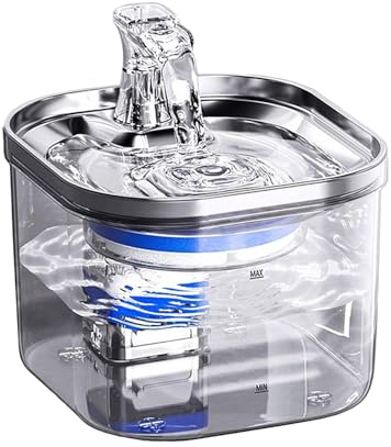 OWill Cat Water Fountain for Drinking, 2L Stainless Steel Cat Fountain with Visible Tank, Ultra Quiet Pet Water Fountain with 10-Stage Filter, 120ml Emergency Storage Cat Drinking Fountain UK
