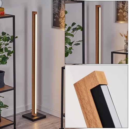 LED Stehleuchte Lemene, Stehlampe aus Holz/Metall/Kunststoff in Naturfarben/Schwarz/Weiß, Leuchte im modernen Design, Höhe 113 cm, mit Fußschalter, 23,5 Watt, 2450 Lumen, 3000 Kelvin