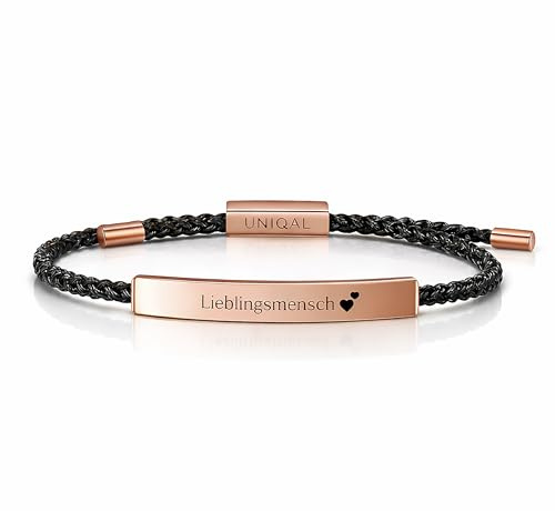 UNIQAL | Personalisiertes Armband mit Gravur 'FINESSE' für Herren und Damen | Edelstahl und geflochtenes Band | Verstellbar | Handgemacht in Deutschland | Gratis Etui