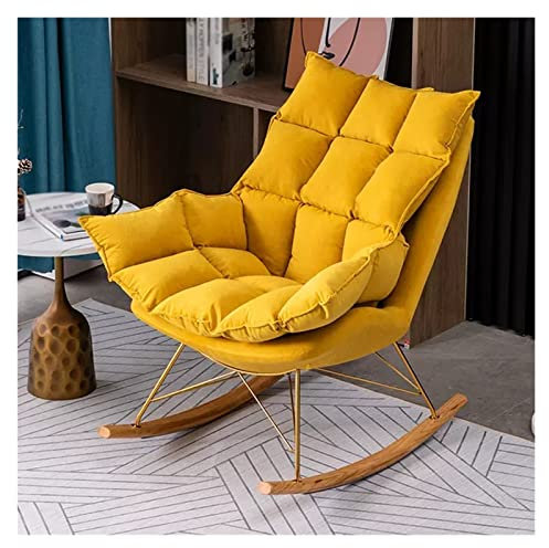 ZXFDMSWJ Schaukelstuhl mit Gleitfunktion fürs Kinderzimmer, moderner Schaukelstuhl, bequemer Akzentstuhl fürs Wohnzimmer, gepolsterter Stillsessel, Stilllounge-Seitenstuhl mit Holzsockel (Farbe: Gelb