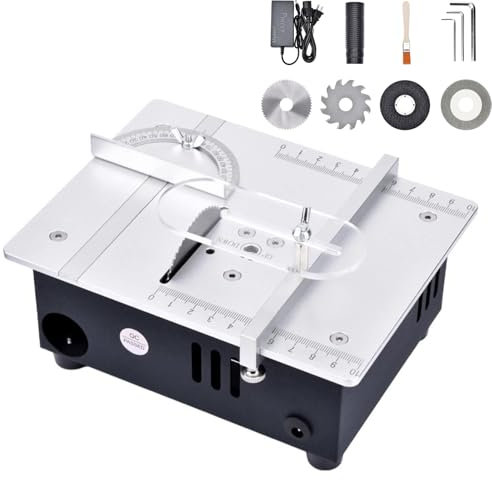 VoOqo Mini scie à Table, scie à Bois électrique multifonctionnelle de Bureau 96 W avec jauge à onglets, Fonction de Polissage, Vitesse réglable sur 7 Niveaux, pour la Coupe du Bois/métal/Plastique
