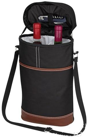 QIUPFGUT Wein-Tragetasche, isolierte und auslaufsichere Weinkühltasche für 2 Flaschen mit Schultergurt, Wein-Reisetasche & Kühltasche, Weinflaschen-Tragetasche, Picknick-Kühler