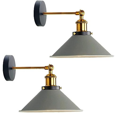 LEDSone Vintage 180 Degree Adjustable E27 Swing Arm Wall Lamp Fixtures Wall Sconces Industrial Metal Indoor Wall Mounted Sconce for Bedroom Galleries Living Room Hallway Kitchen (Grey 2 Pack)