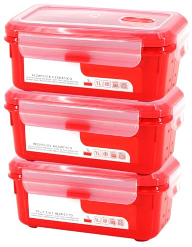 Checkmart Heat and Eat Microwave Set 1000ml (1 Litre) Leakproof Rectangular Lunch Boxes with Steam Release Vents Food Storage Containers, Meal Prep - Freezer Dishwasher Safe, BPA Free, 3 Count