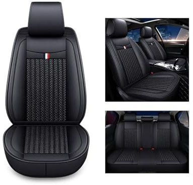 NBHGFF Auto Sitzauflagen Eisseide-Autositzbezug-Set Sommerkühlung Schweißfest Sitzkissen Atmungsaktiv Schutzbezug Universell Für 5-Personen-Autos Sitzbezüge Sitzauflagen(-O8-Black 1 Set)