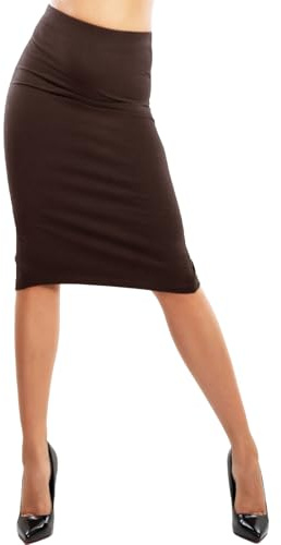 Toocool Falda Tubo para Mujer con Abertura, Faldon Tubo de Talle Alto, Pollera Elegante para Mujer VI-1938 [Marron,XXL]