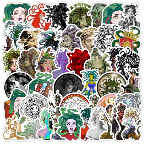 Medusa Stickers Pack of 50 Waterproof Trendy Vintage Stickers for Water Bottles Laptop Bicycle Luggage Skateboard Scrapbook Vinyl Funny Cartoon Greek Mythology Stickers for Adults Teenagers