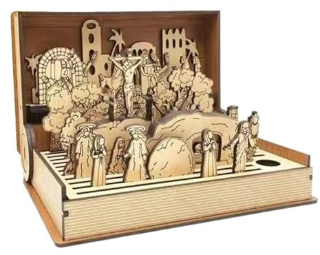 Generisch Jesus Krippe Dekorationen Das Leere Grab Osterszene, Wood Holy Week Resurrection Szene, Urlaubsgläubiger Für Das Wohnzimmer Dekoration, Osterszene Hölzerndeko, 21x15.2x5.6cm