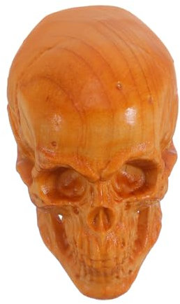 GALPADA Scultura Forma di Testa di Teschio Intagliata Mano Teschio in Legno di Cipresso Naturale da Tavolo Decorazione Unica per Casa e Ufficio