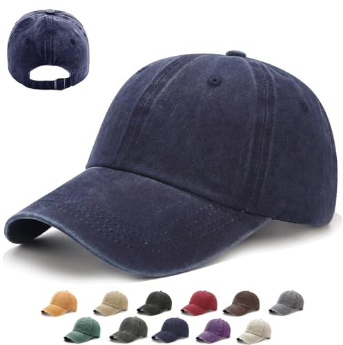 XIEXIESHER Unisex Baseballkappe Damen Herren, 1/2 STK Einheitsgröße, Metallverschluss Verstellbar, 14 Farben, Vintage Basecap Kappe, Retro Schildmütze UV Schutz Outdoor Reisen Angeln Camping(Marine)