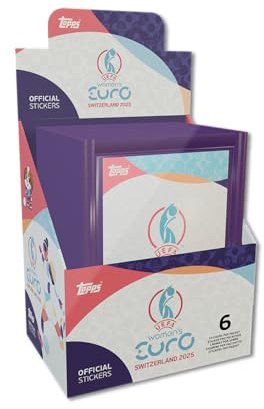Topps Official Women's Euros 2025 klistermärkes-kollektion – full box – 50 kvinnors Euros klistermärken paket per låda (300 klistermärken).