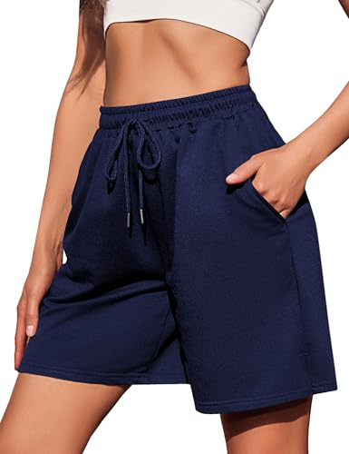 Jezonga Sportshorts för dam sommar sportshorts med fickor cykling träning jogging fitness yoga, Blå, M