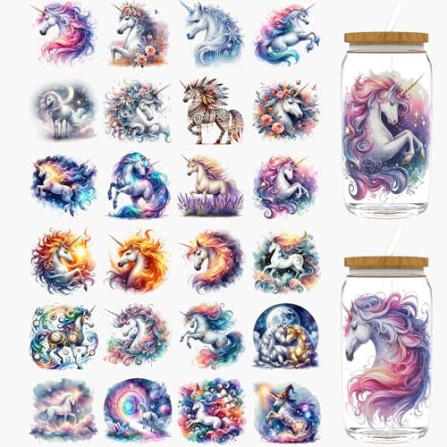 Dorsbaby 24pcs Unicorn UV DTF Cup Wrap for Glass Series UV DTF Cup Wraps for 16OZ Glass, Decorative Cups, Bottles, etc., Crafts, DIY Art Supplies Packaging Transfer Paper