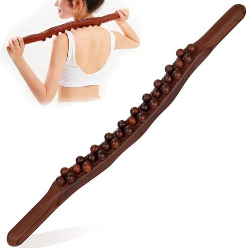 gua sha wooden therapy stab, mit 31 Holzmassageperlen faszienstab, massagestab holz, für Muskelentspannung Massage Nacken Rücken Bauch Beine Arme