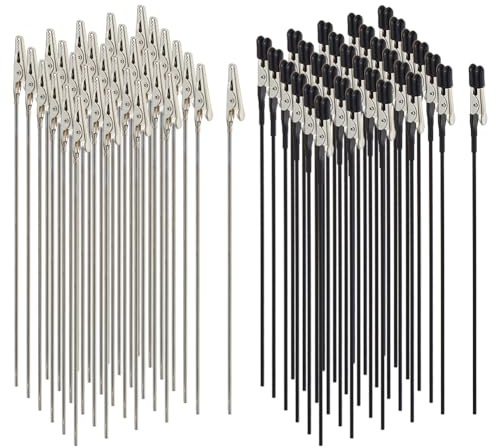SUPERFINDINGS 60 pinzas de cocodrilo de 2 estilos largas de pinza negra plateada con puntas de goma para tarjetas en miniatura DIY Photo Memo
