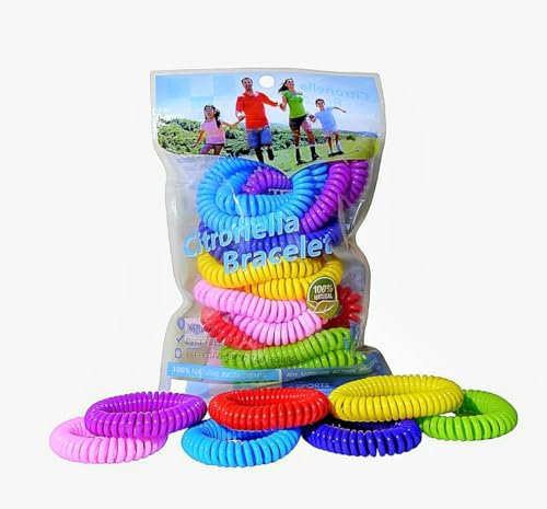 Mosquito Repellent Bracelet Multicoloured 14 Pack Citronella 100% Natural Oils, Long-Lasting Protection, 2 of Each Colour, Waterproof & Adjustable Bracelets for Kids & Adults for Travel & Outdoors