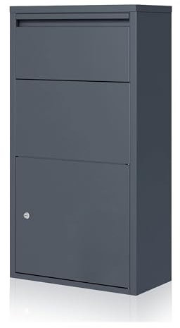 Boîte à Colis avec boîte aux Lettres, Boîte à Colis étanche en Acier, verrouillable, Facile à Installer sur Pied, Pratique avec système de Trappe + Serrure (Anthracite Clement, 44 × 22 × 82 cm)
