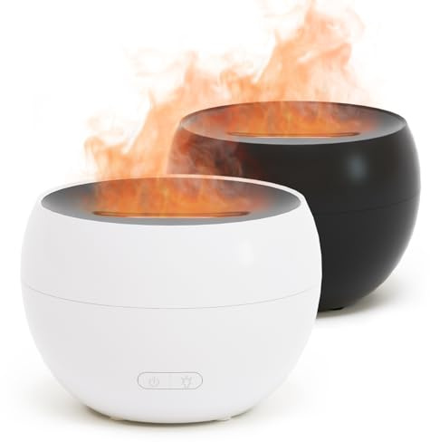 SALKING 2 Pack Flame Essential Oil Diffusers, 150ml Fire Aromatherapy Diffusers for Essential Oils, Ultrasonic Diffuser with Auto-Off Function for Home, Office, Bedroom, Gift (White & Black)