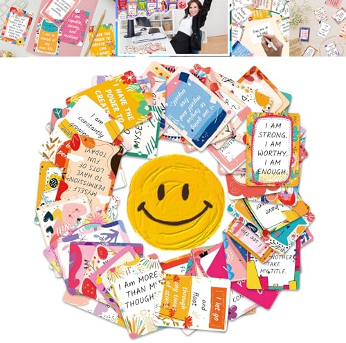 50 Mini-Positive Affirmationskarten, mehrfarbige inspirierende Zitate | Abgerundete Ecken, abwechslungsreiche florale und abstrakte Kunstwerke, kompakte Notizen für Schreibtischansagen