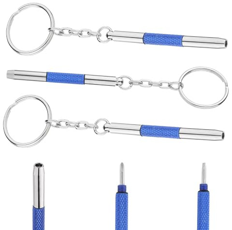 3 Pcs 3-in-1 Mini Screwdriver for Glasses, Portable Eyeglasses Srcewdriver. Mini Hand Tool for Eyeglasses Repair kit with Key Ring use for Eyeglasses Watches Jewellery