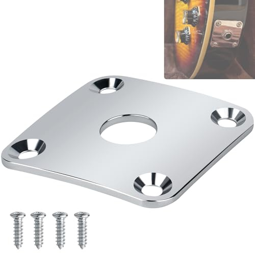 Guitar Nickel Flat Bottom Metal Square Jacks,Plate Output Jack Socket Plate for Les Paul LP Style Electric Guitar