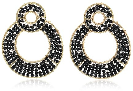 Schwarz Boho Ohrringe Gold Hängend für Damen Statement Kristall Perlenohrringe Hängend im Kreis Geschenke Schmuck für Strand und Party