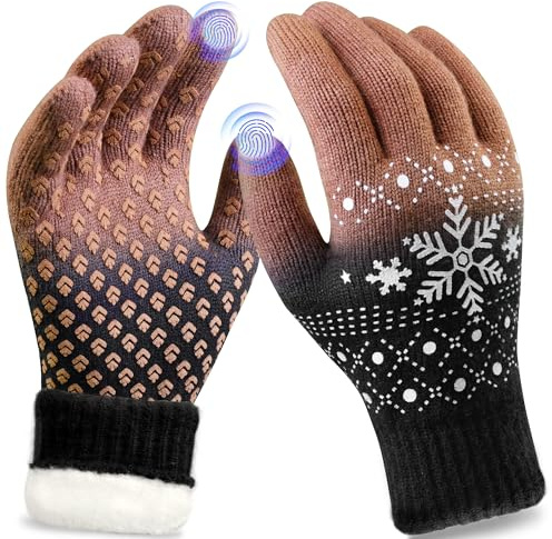 Origem Vinterhandskar Herr Termiska Kvinnor Handskar Dubbel Fleece Fleece Stickat Material Taktil Stickning, Tryckta Handskar Cykel Löpning Utomhus För Kall Körning Sport Ge Gåvor, Brun, L