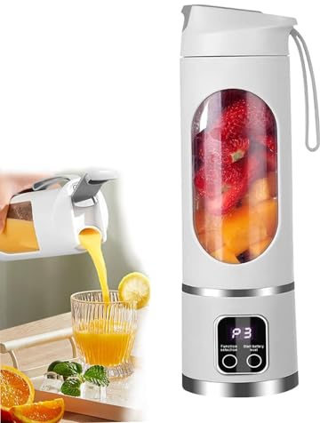 Presse-agrumes Portable Intelligent Broyeur À Glace Rechargeable Par USB 12 Lames avec Affichage Numérique Led Machine Shake Compacte de 450 Ml/15,84 Oz pour Jus Smoothies white 7.4V 1500mAh