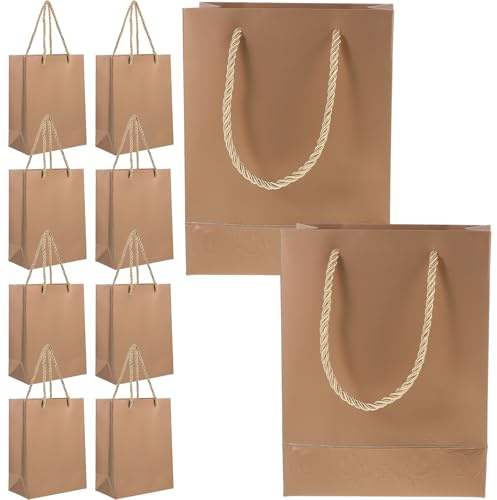 FIXOSHEE 10 Stück Goldene Papiertragetaschen mit Praktischem Henkel Stabile Kleine Geschenkverpackung für Party Hochzeit Weihnachtsgeschenke und Mitgebsel Vielseitig Nutzbar und Handlich