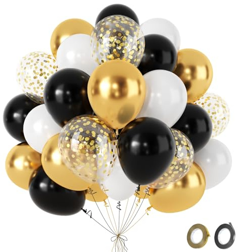 Luftballons Schwarz Gold- 60Pcs Schwarzes Weiße Goldene Ballons Mit Metallic Konfetti Balloons, Party Deko Helium Ballons Für Mann Geburtstag Gender Reveal Hochzeit Graduation Baby Shower, 12 Zoll