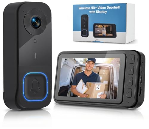 Eirolace Wireless Video Türklingel mit 4,5 IPS Display & Kamera - 120° Weitwinkel, 2-Wege Audio, Infrarot Nachtsicht, Lokaler Speicher bis 128GB, EIN-Tast-Paarung, IP65 (Black)