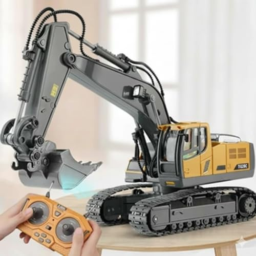 Remote Control Excavator Toy, 1:14 Scale, Yellow and Grey, Construction Vehicle with Tracks