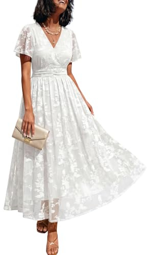 LILLUSORY Women Wrap Maxi Cocktail Formal 2026 Wedding Guest Dress Pockets | Summer Flowy Outfits, Fall Elegant V Neck & Short Sleeve, for Church, Dressy Brunch, Cocktail & Formal Events