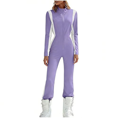 Après Ski Femme Vetement Sport Combinaison Imperméable Respirante Veste De Skis Combi Ski Hiver Chaude Combi Skis Coupe-Vent pour L'extérieur Vetement Women's Skisuit Violet M